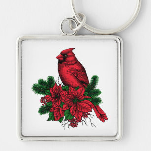 Cardinal bird, Christmas illustration Keychain