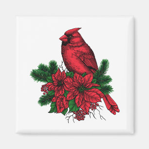 Cardinal bird, Christmas illustration Magnet