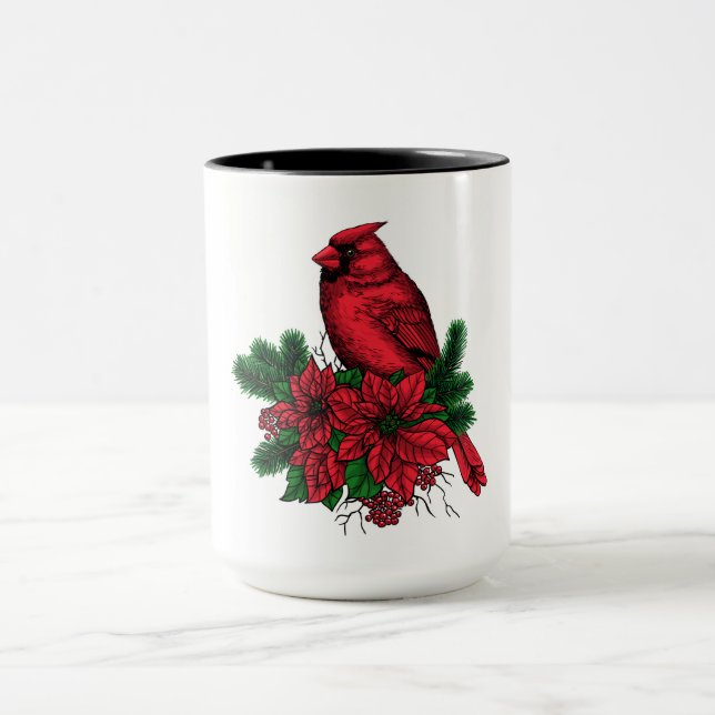 Cardinal bird, Christmas illustration Mug (Center)
