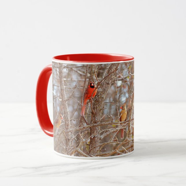 Cardinal Bird Couples Fall Season Four Birds Mug (Front Left)