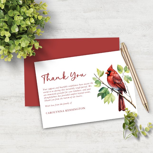 Cardinal Bird Funeral Memorial Merci (Cardinal Bird Funeral Memorial Thank You Note Card)