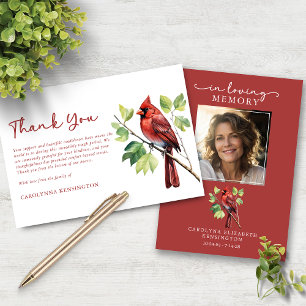 Cardinal Bird Funeral Memorial Photo Thank You Card