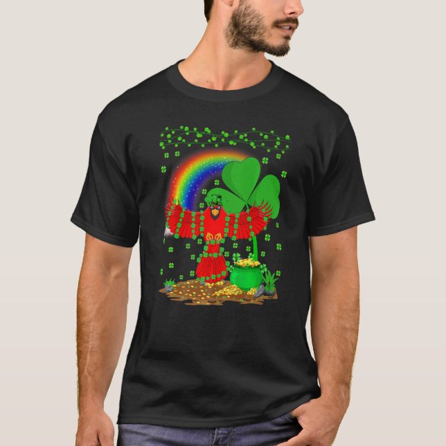 Cardinal Bird  Funny Rainbow Cardinal St Patrick's T-Shirt (Front)