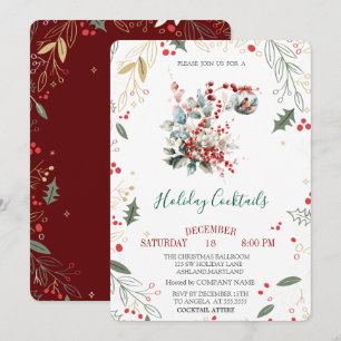 Cardinal Bird Holly Berry Ball Company Christmas Invitation