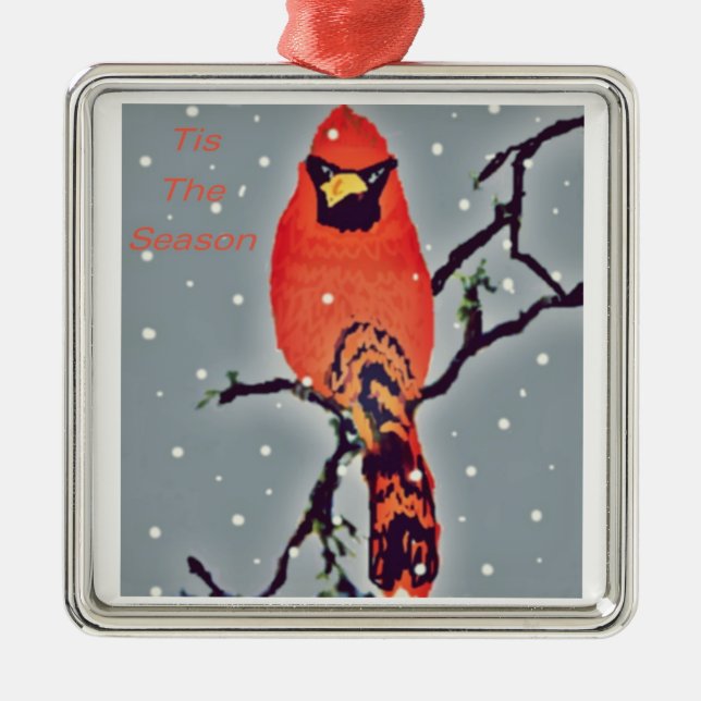 Cardinal Bird In Snowfall Metal Ornament (Front)
