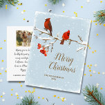 Cardinal Bird Merry Christmas Family Photo Postcar Postcard<br><div class="desc">Celebrate the season with this Christmas postcard featuring a snowy cardinal illustration set against a sky blue background on the front and a custom personal note and your photo on the backside.  Easily delete these options.  This postcard is sure to bring happiness to both friends and family.</div>