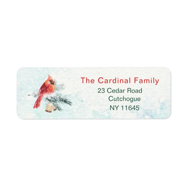 Cardinal Bird Pine Bells Snow Return Address Label (Front)