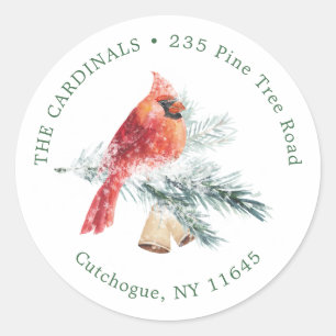 Cardinal Bird Pine Christmas return address label
