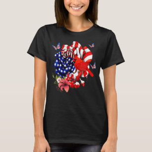 Cardinal Bird Proud And Rose American Flag 4th Of T-Shirt