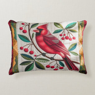Cardinal Bird Quilt, Throw Pillow Vibrant Red Card