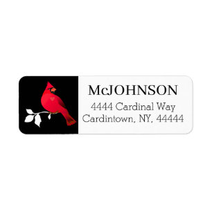 Cardinal Bird Red Black White Snow Elegant Address