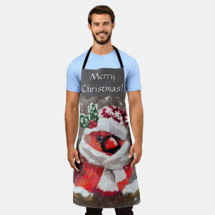 Cardinal Bird Scarf & Hat in Snow Christmas Apron