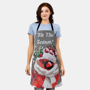 Cardinal Bird Scarf & Hat in Snow Christmas Apron