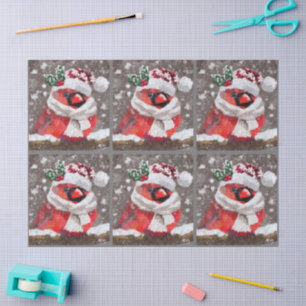 Cardinal Bird Scarf Hat Snow Christmas Decoupage Tissue Paper