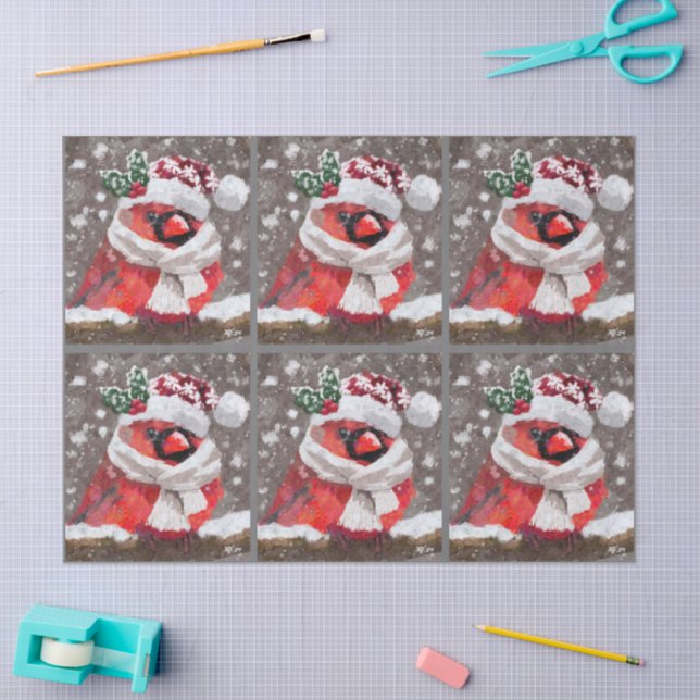 Cardinal Bird Scarf Hat Snow Christmas Decoupage Tissue Paper (Craft)