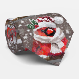 Cardinal Bird Scarf Hat Snow Christmas Seasonal Tie