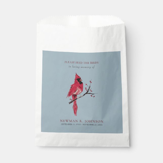 Cardinal Bird Seed Packet Funeral Memorial Favour Bag (Front)