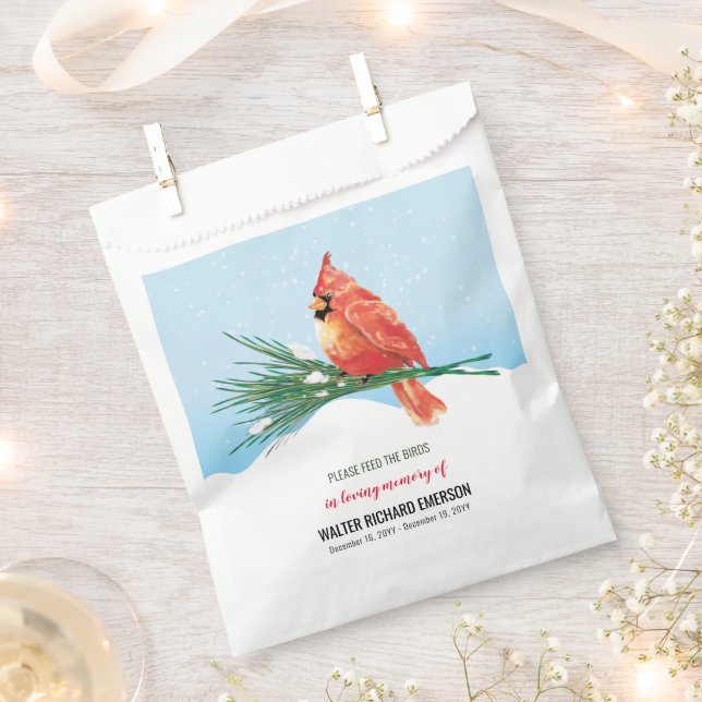 Cardinal Bird Seed Packet Funeral Memorial Favour Bag (Clipped)