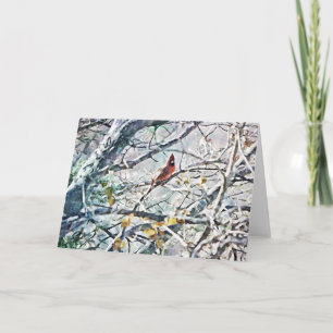 Cardinal Bird Snowy Tree Art Note Card