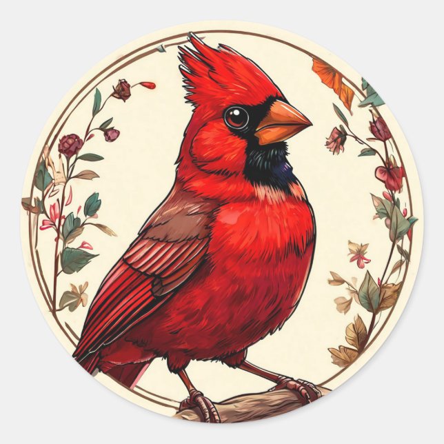 🐦 Cardinal Bird Sticker Floral Nature  (Front)