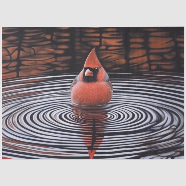 Cardinal Bird Taking a Bath Decoupage Tissue Paper (Front)