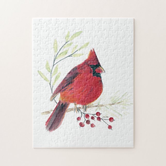 Cardinal Bird Watercolor Art Jigsaw Puzzle (Vertical)
