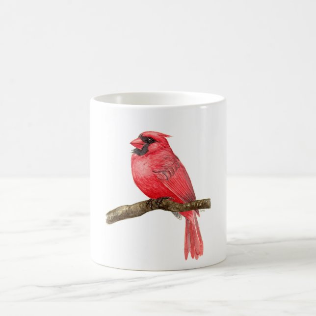 Cardinal bird watercolor coffee mug (Center)