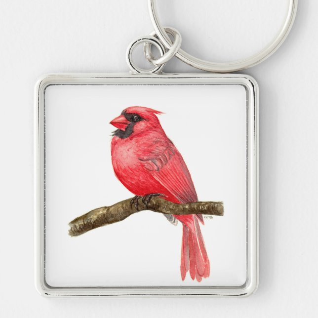 Cardinal bird watercolor keychain (Front)