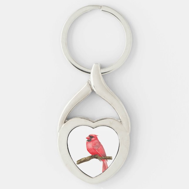 Cardinal bird watercolor keychain (Front)