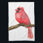 Cardinal bird watercolor kitchen towel<br><div class="desc">illustration of a cardinal bird on a branch painted with watercolors,  you can see painting process here: http://bit.ly/2zCeRZe</div>