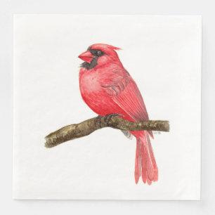 Cardinal bird watercolor napkin