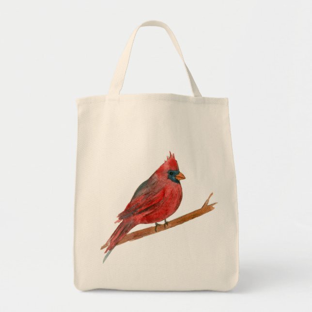 Cardinal Bird Watercolor Painting Wildlife Tote Bag (Front)