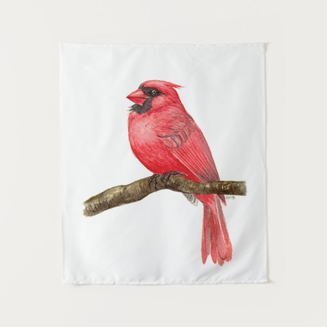 Cardinal bird watercolor tapestry (Front)