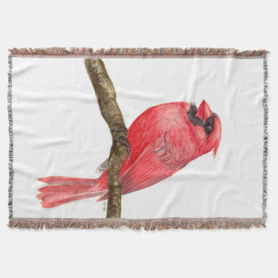 Cardinal bird watercolor throw blanket