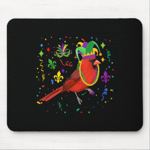 Cardinal Bird Wearing Mardi Gras Beads Jester Hat Mouse Pad