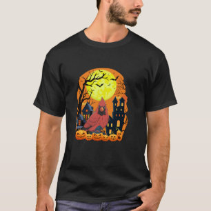 Cardinal Bird With Pumpkins Funny Scary Halloween  T-Shirt