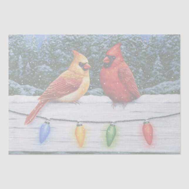 Cardinal Birds and Christmas Lights Tissue Paper (Front)