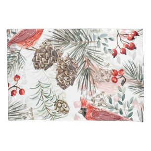 Cardinal Birds Christmas Vintage Pattern Pillowcase