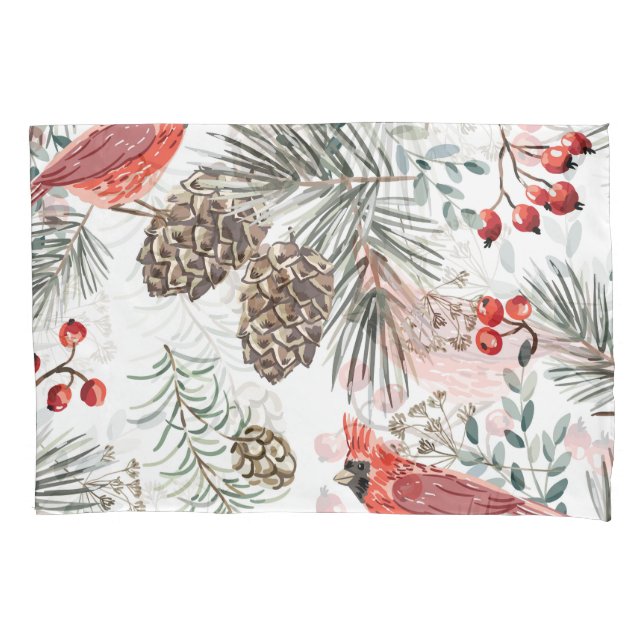 Cardinal Birds Christmas Vintage Pattern Pillowcase (Front)