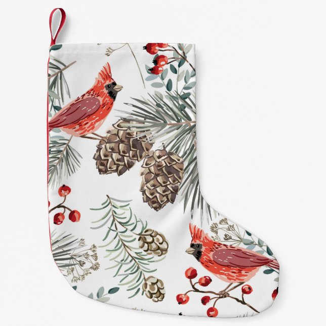 Cardinal Birds Christmas Vintage Pattern Small Christmas Stocking (Front)
