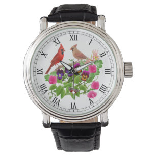 Cardinal Birds on Garden Flowers Watch