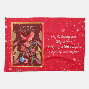 Cardinal Birds on the Christmas Tree Customize Kitchen Towel