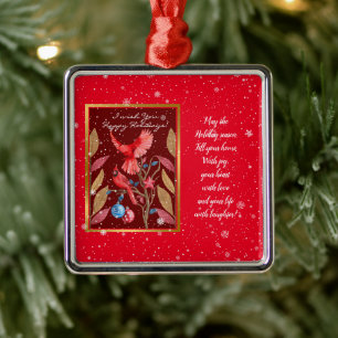 Cardinal Birds on the Christmas Tree Customize Metal Ornament
