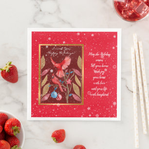 Cardinal Birds on the Christmas Tree Customize Napkin