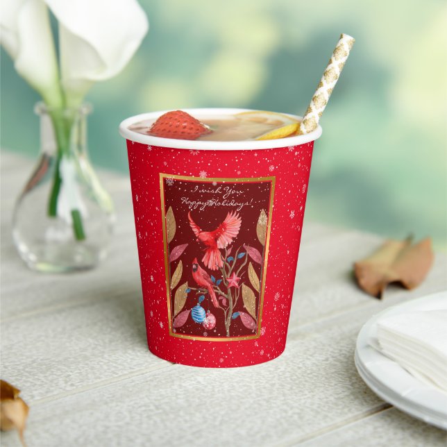 Cardinal Birds on the Christmas Tree Customize Paper Cups (Insitu)