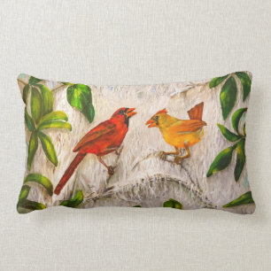 Cardinal birds - Singing of love Lumbar Pillow
