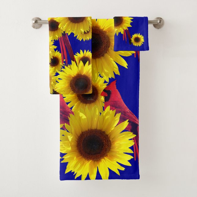 Cardinal Birds - Sunflower  Bath Towel Set (Insitu)