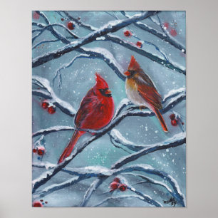 Cardinal birds winter by Renee Lavoie  Poster