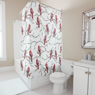 Cardinal Birds, Winter Cherries and Snow Pattern