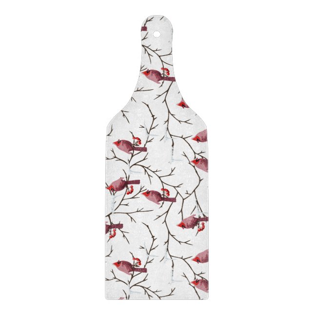 Cardinal Birds, Winter Cherries and Snow Pattern Cutting Board (Front)